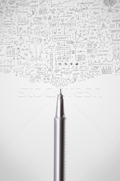 Pen close-up with sketchy diagrams Stock photo © ra2studio