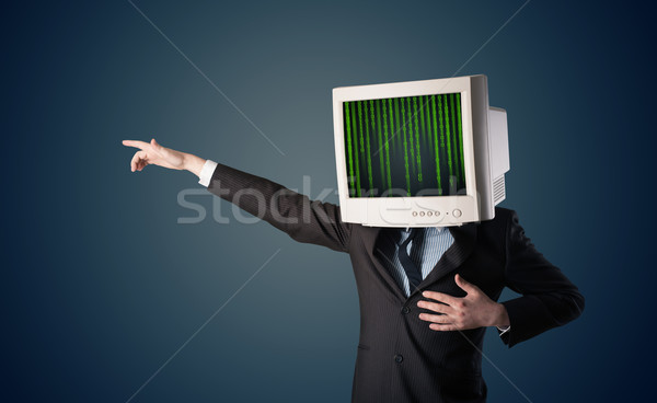 Cyber human with a monitor screen and computer code on the displ Stock photo © ra2studio