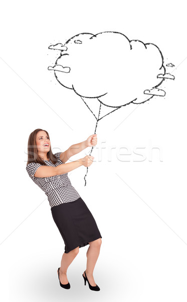 Jonge dame wolk ballon tekening Stockfoto © ra2studio