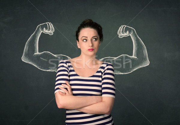 Vrouw sterke armen mooie jonge vrouw meisje Stockfoto © ra2studio