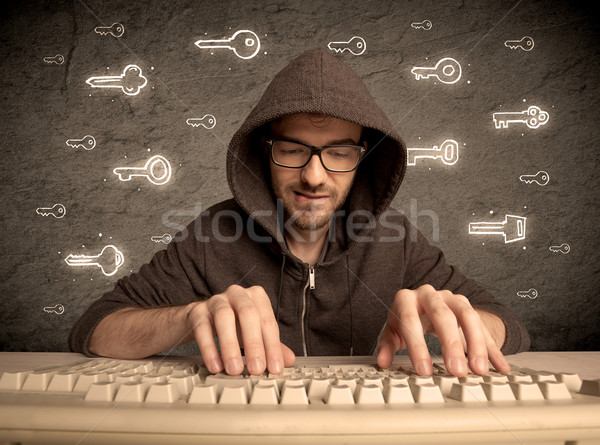 Nerd ragazzo parola d'ordine tasti Foto d'archivio © ra2studio