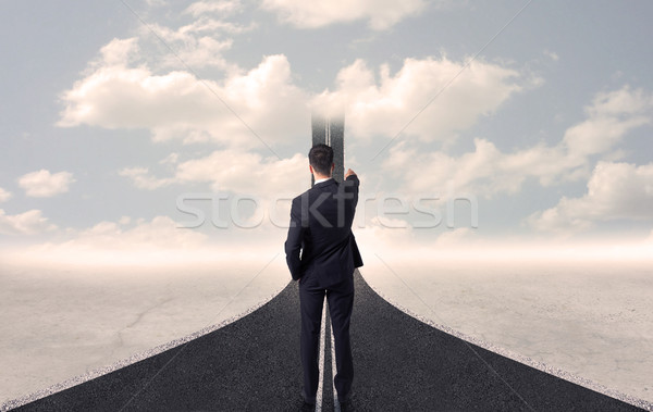 Stockfoto: Zakenman · naar · 3D · weg · omhoog · hemel