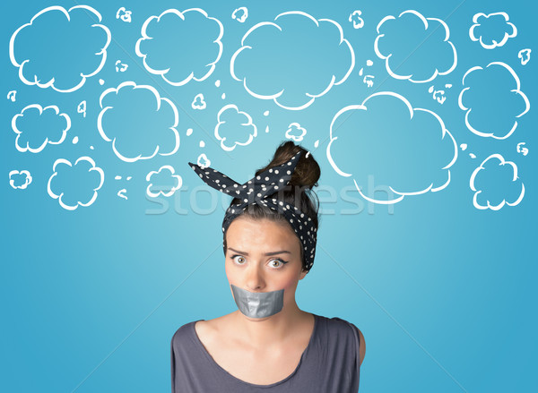 Stock photo: Funny person with taped mouth 