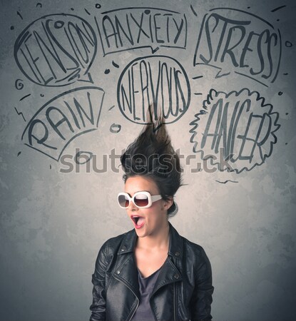 őrült fiatal nő extrém szövegbuborékok nő arc Stock fotó © ra2studio
