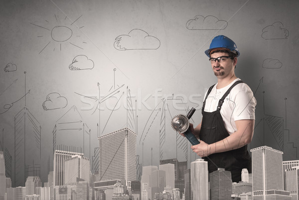 City plan with worker. Stock photo © ra2studio