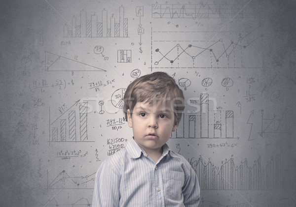 Adorable little kid with statistical concept Stock photo © ra2studio