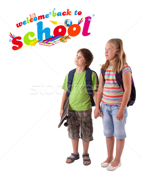 Kids looking with back to school theme isolated on white Stock photo © ra2studio