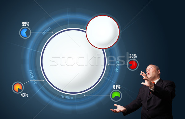 funny businessman in suit presenting abstract modern pie chart Stock photo © ra2studio