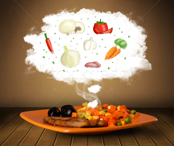 Stockfoto: Plaat · voedsel · plantaardige · ingrediënten · illustratie · wolk