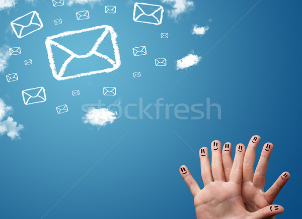 Gelukkig vingers naar mail iconen Stockfoto © ra2studio