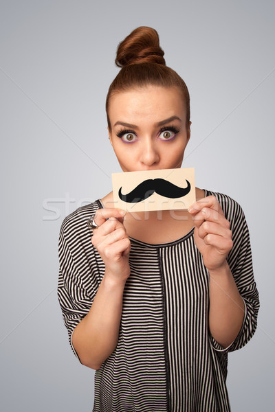 [[stock_photo]]: Heureux · cute · fille · papier · moustache