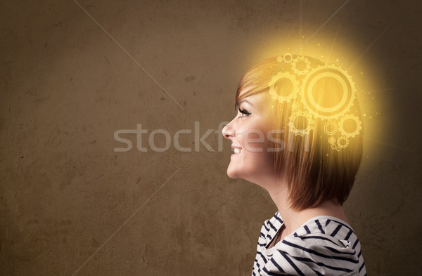 Inteligent fată gândire maşină cap ilustrare Imagine de stoc © ra2studio
