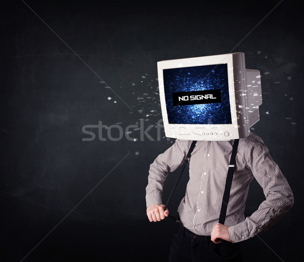 Man monitor hoofd geen signaal teken Stockfoto © ra2studio