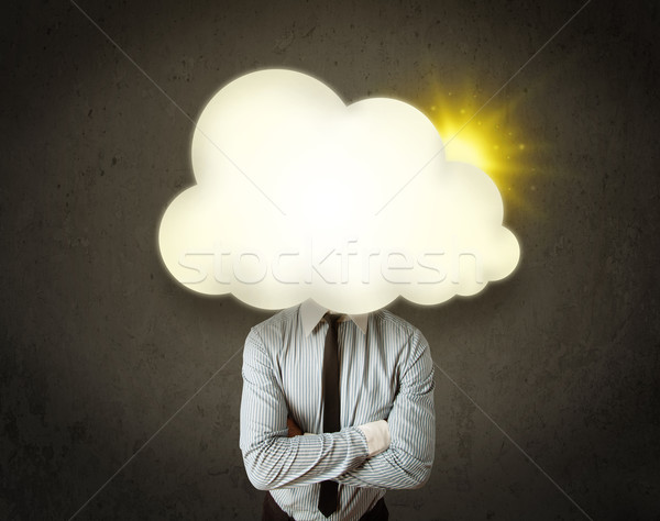 Young business man in shirt and tie with a sunny cloud head Stock photo © ra2studio