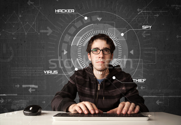 Fiatal hacker futurisztikus hackelés személyes információ Stock fotó © ra2studio
