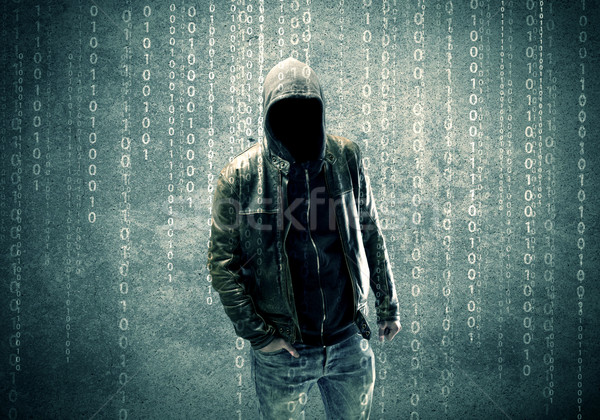 Angry mysterious hacker with numbers Stock photo © ra2studio