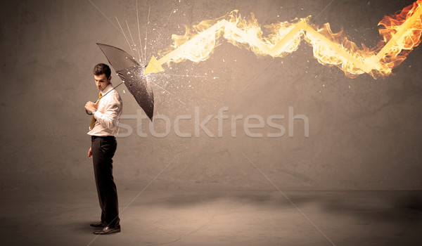 ビジネスマン 火災 矢印 傘 雨 ストックフォト © ra2studio