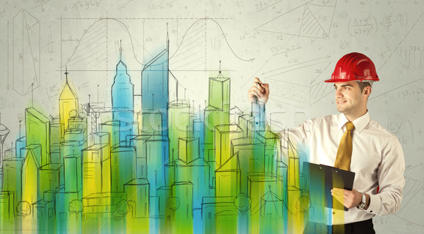 Stock photo: Business architect sketching a cityscape