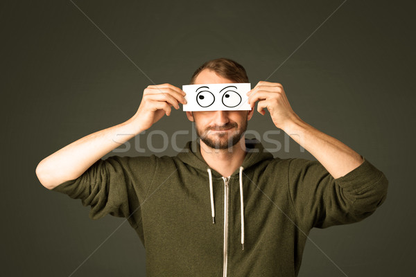 Dumm Mann schauen Hand gezeichnet Auge Kugeln Stock foto © ra2studio