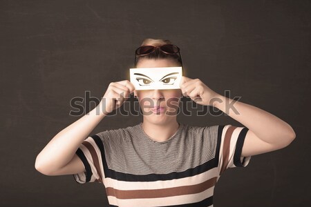 Cool Youngster schauen Papier Hand gezeichnet Augen Stock foto © ra2studio