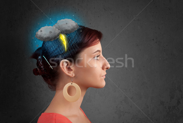 Jeune fille orage foudre maux de tête illustration fille [[stock_photo]] © ra2studio