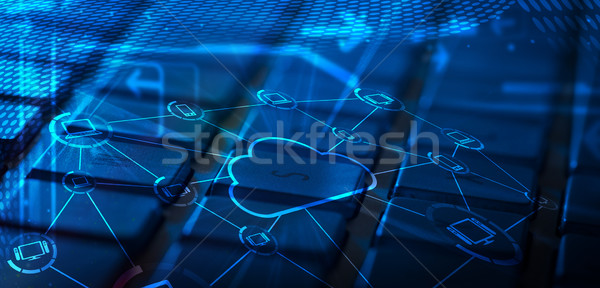 Stock photo: Keyboard with glowing cloud technology icons