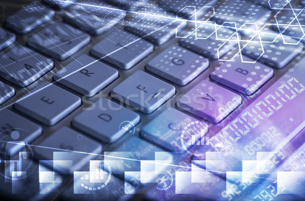 Keyboard with glowing programming codes Stock photo © ra2studio