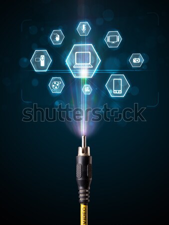 Stock foto: Elektrische · Kabel · Multimedia · Symbole · glühend · heraus