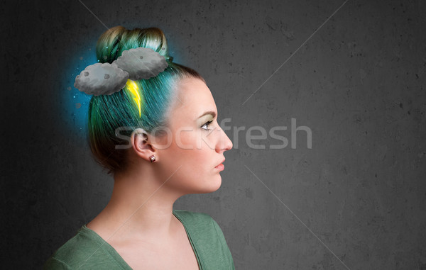 Jeune fille orage foudre maux de tête illustration affaires [[stock_photo]] © ra2studio