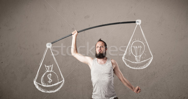 Sovány fickó kiegyensúlyozott vicces pénz férfi Stock fotó © ra2studio