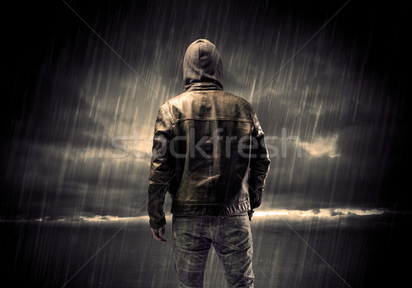 Anonymous terrorist in hoodie at night Stock photo © ra2studio