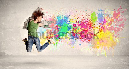 Mujer hermosa saltar colorido nina Foto stock © ra2studio