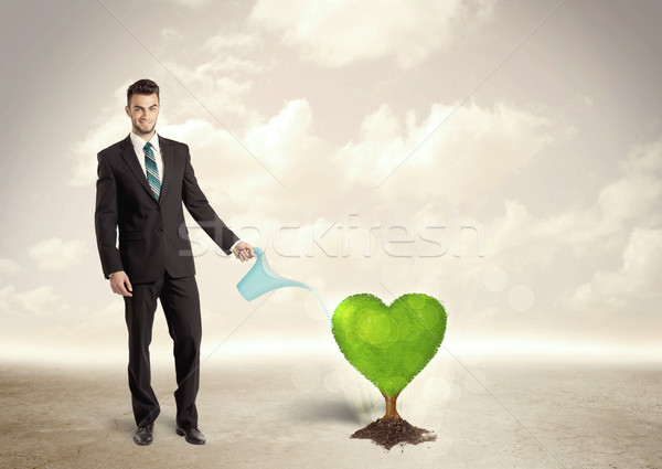 Business man watering heart shaped green tree Stock photo © ra2studio