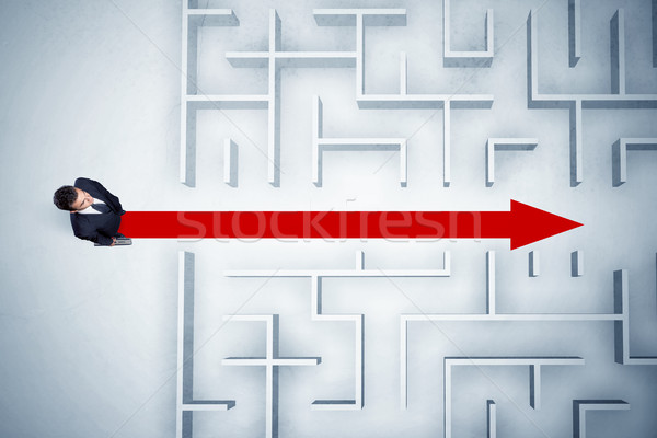 Homem de negócios olhando labirinto vermelho seta Foto stock © ra2studio