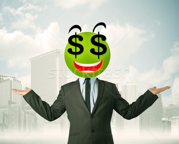 Foto stock: Hombre · signo · de · dólar · cara · sonriente · empresario · negocios · feliz