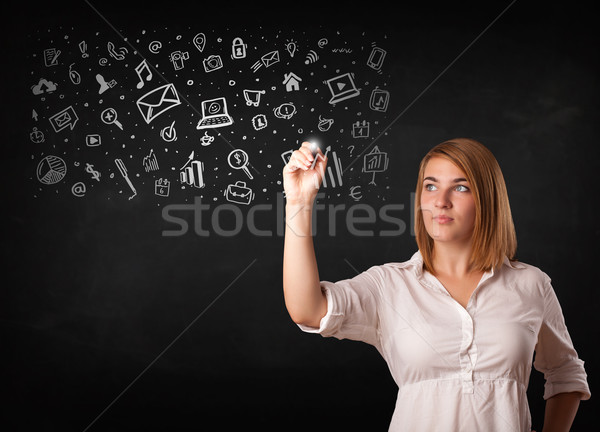 Foto stock: Dibujo · iconos · símbolos · blanco · mujer