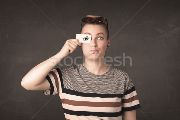 Dumm Youngster schauen Hand gezeichnet Auge Papier Stock foto © ra2studio