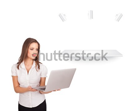 Beutiful young woman presenting modern copy space Stock photo © ra2studio