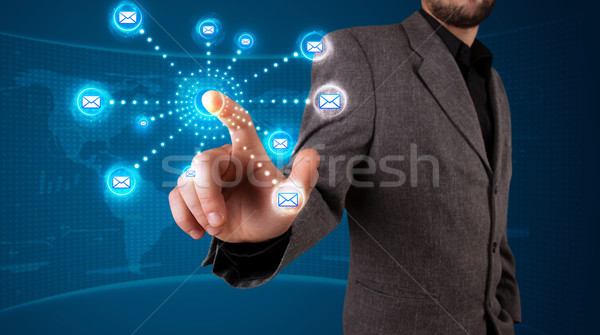 Stockfoto: Zakenman · virtueel · messaging · type · iconen