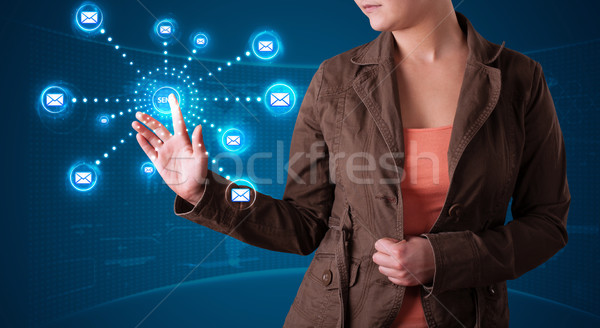 Foto stock: Mujer · virtual · mensajería · tipo · iconos