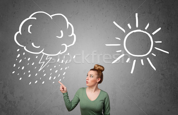 женщину Постоянный солнце дождь рисунок довольно Сток-фото © ra2studio