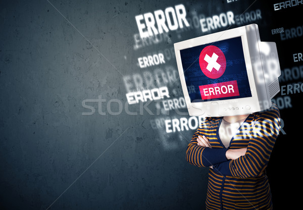 Female monitor head with error signs on the display screen Stock photo © ra2studio