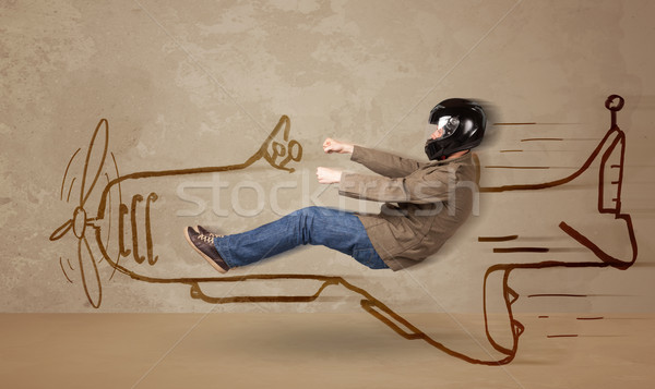商業照片: 滑稽 · 飛行員 · 駕駛 · 手工繪製 · 飛機 · 牆