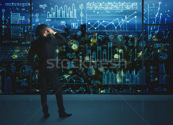 Rajz üzletember statisztika üzlet üveg fal Stock fotó © ra2studio
