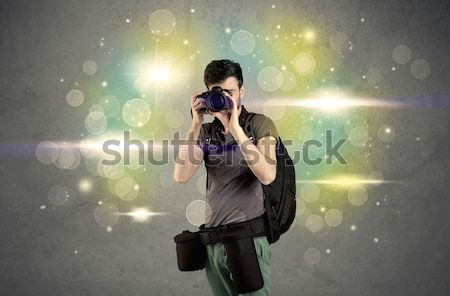 Foto stock: Fotógrafo · luzes · jovem · amador · profissional