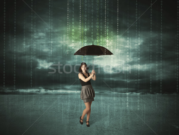 Business woman standing with umbrella data protection concept Stock photo © ra2studio