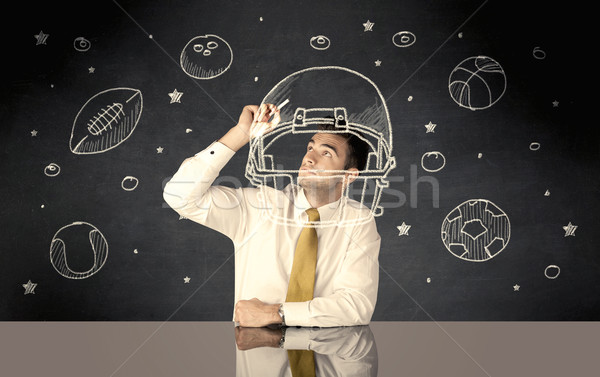 Empresário desenho capacete esportes feliz Foto stock © ra2studio
