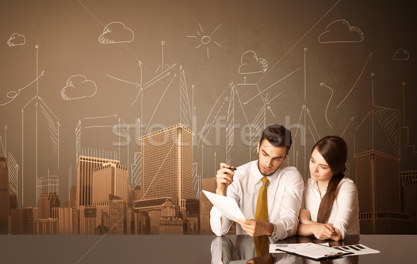 Negócio casal edifícios sessão preto tabela Foto stock © ra2studio