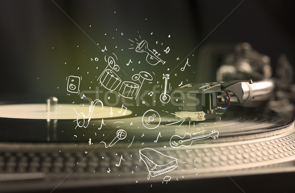Plattenspieler spielen klassische Musik Symbol gezeichnet Musik Stock foto © ra2studio