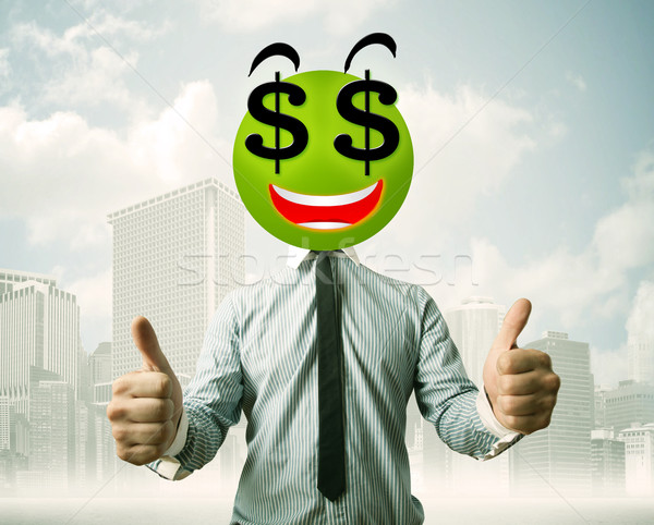 Człowiek znak dolara biznesmen działalności szczęśliwy Zdjęcia stock © ra2studio